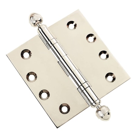 Embassy 4 x 4 Solid Brass Ball Bearing Hinge, Polished Nickel Finish Acorn Tips 4040BBUS14A-1